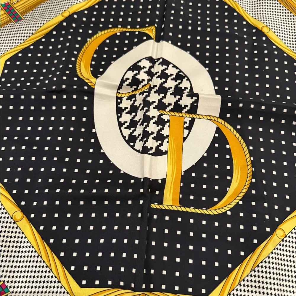 Christian Dior Black and Gold Geometric Silk Scarf Large